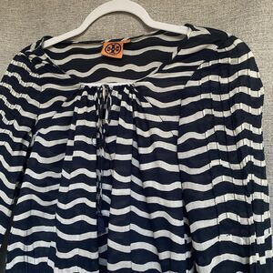 Tory Burch Striped Top 4 Tassel Tie Long Sleeve Tunic Nautical Cover Up Sheer